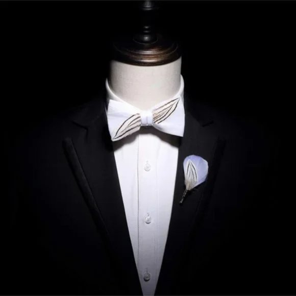 NEW MENS Bow tie Brooch Sets White - Picture 3 of 6